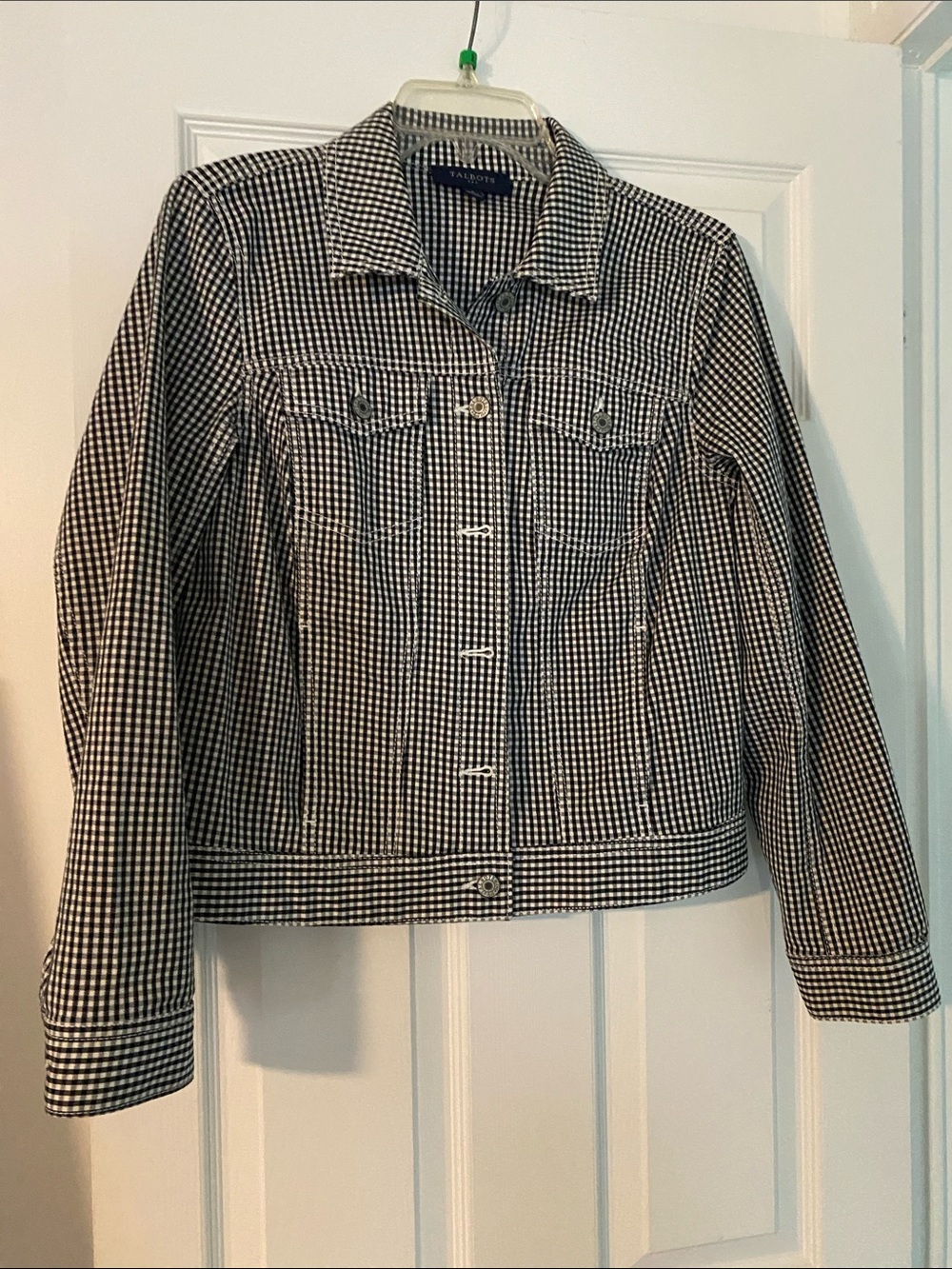 Talbots Black and White Gingham Jean Jacket